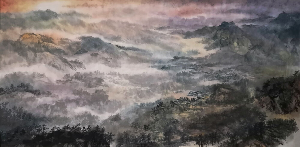 盛絜作品17《闽东印象•晨曲》  规格：136×68cm  2022年